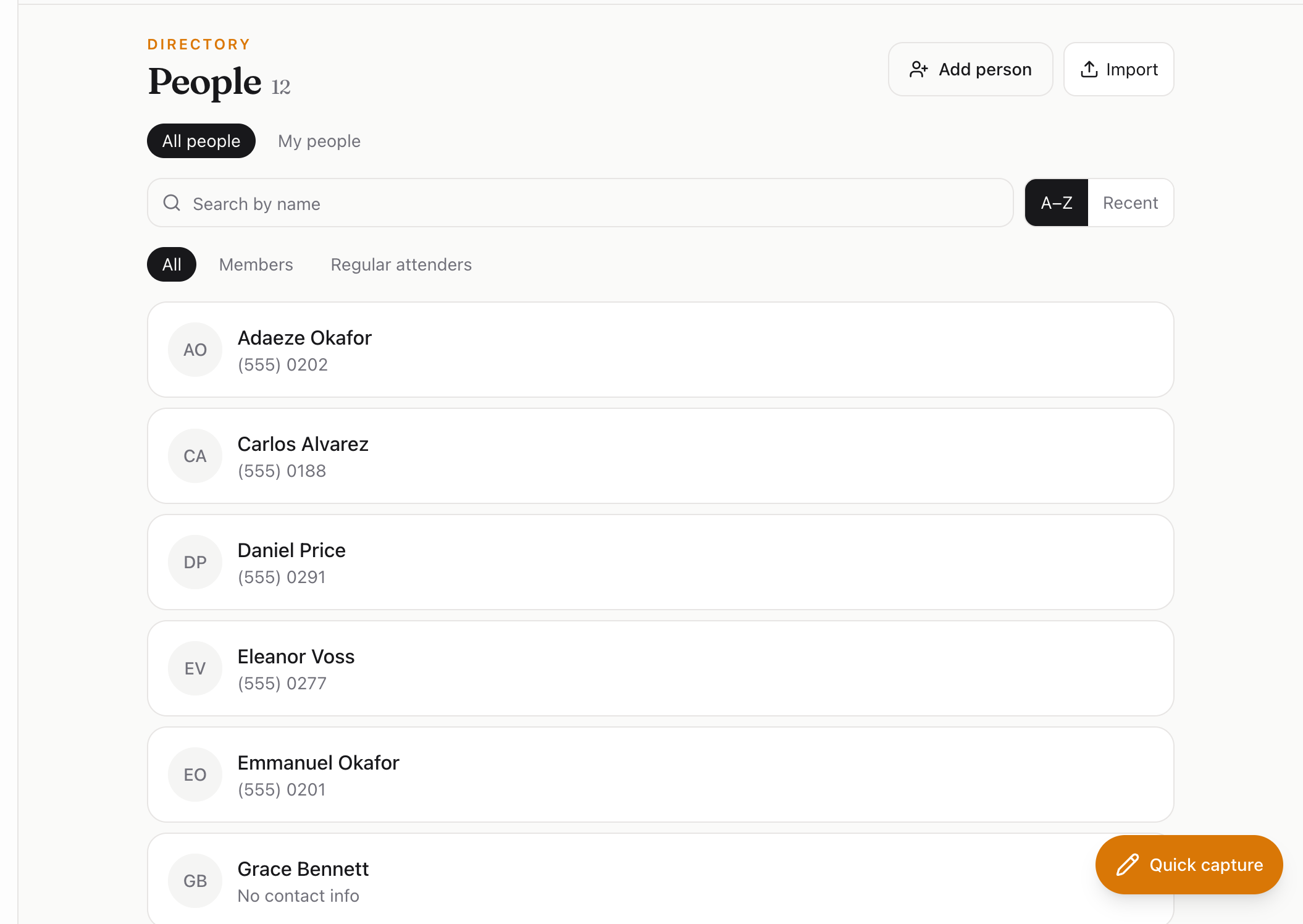 Shepherd people directory with sample data